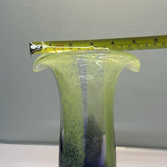 Handcrafted Art Glass Vase Green & Blue With Flared Rim Teleflora Murano Style - Picture 6 of 10